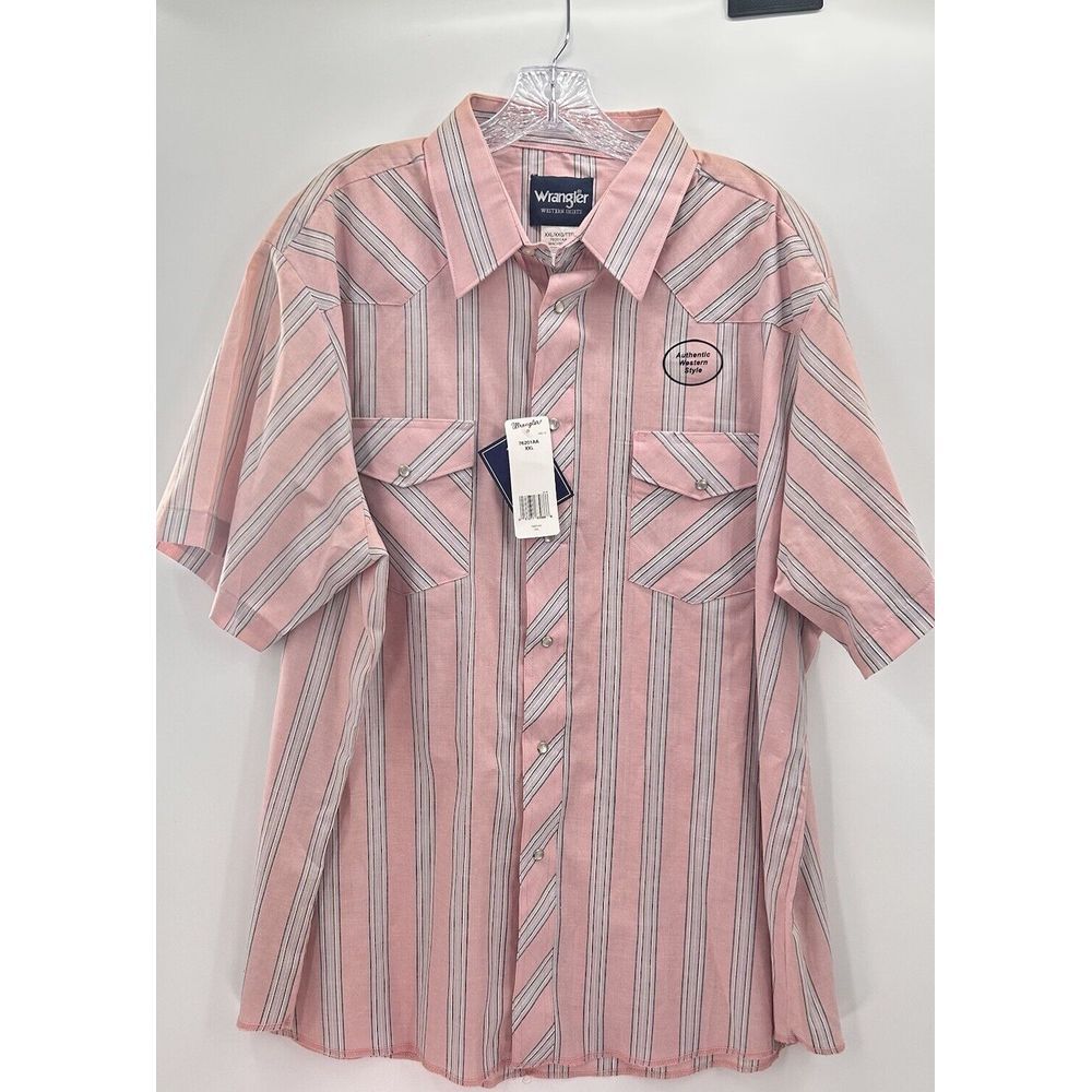 Vintage Wrangler Pink Plaid‎ Pearl Snap Button Up Short Sleeve XXL NWT